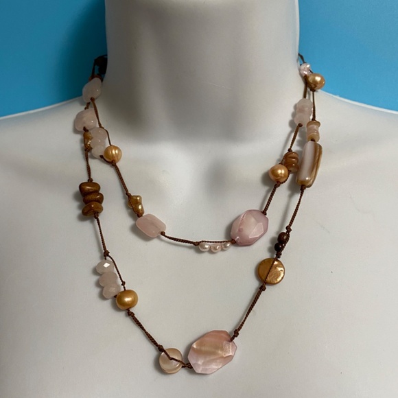 SILPADA Pearl Rose Quartz Mother of Pearl Beads Silk Knotted Long Necklace - Picture 7 of 7
